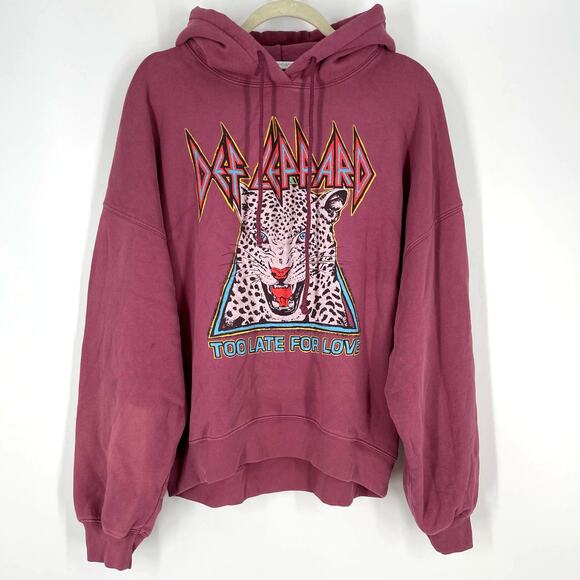 Daydreamer Def Leppard Too Late For Love Oversized Hoodie Sweatershirt Pink XS - Picture 13 of 13